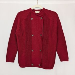 Demetre sz. M Vintage 100% New Wool Burgundy Cardigan Sweater Double Breasted